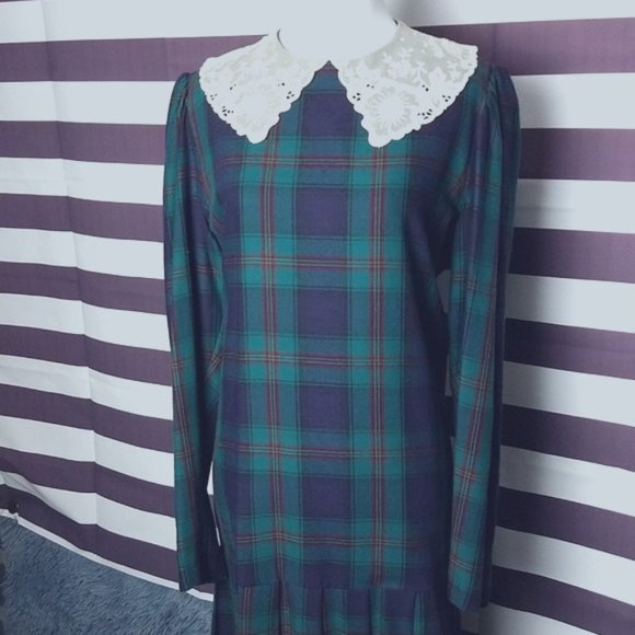 Vintage Laura Ashley 80's Plaid Maxi Dress